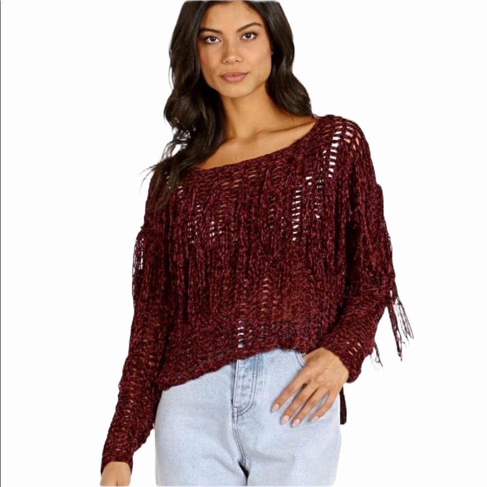 NWT Sage The label‎ chenille fringed sweater SZ XS